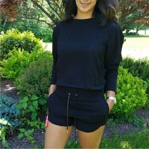 HELMET LANG BLACK AXIO CREPE BACK CUT OUT LONG SLEEVE SHORTS ROMPER SZ S NWT